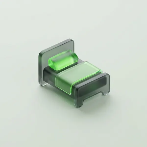 A small frosted-glass bed with a green glass pillow