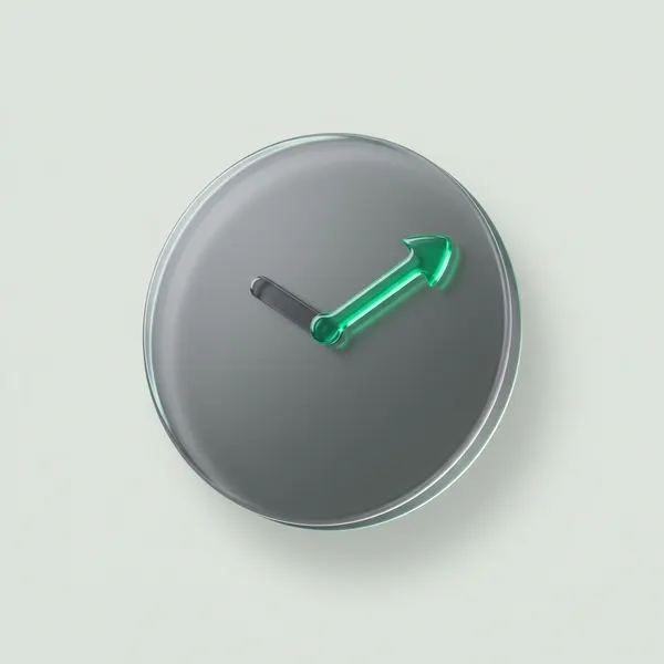 A frosted-glass clock with one green hand curving like an arrow